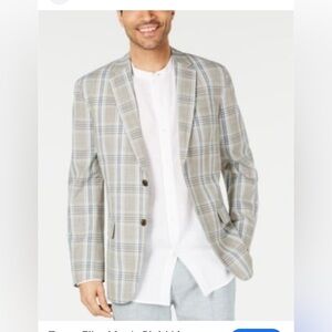 Tasso Elba Men's Plaid Linen Sport Coat, Men’s Jacket. Size XL